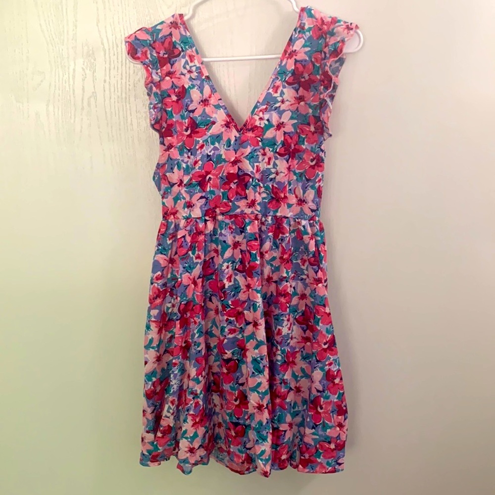 Shein Frenchy Allover Floral Print Tie Backless Ruffle Trim Dress